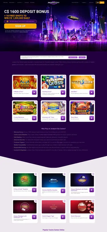 Jackpot City Casino mobile homepage