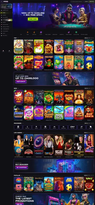 Madcasino mobile homepage
