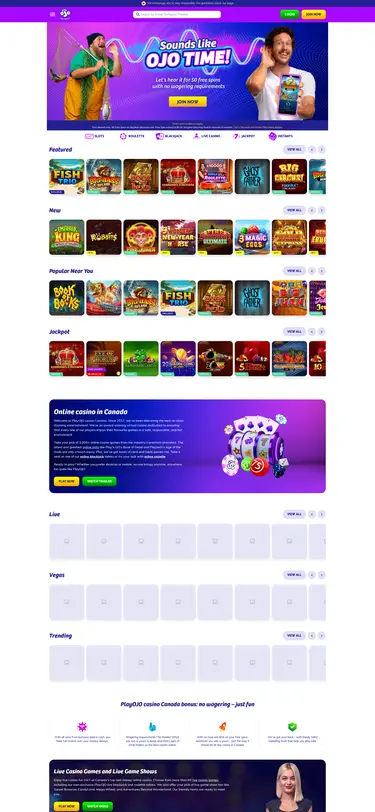 PlayOjo Casino mobile homepage