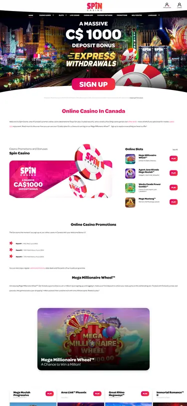 Spin Casino mobile homepage